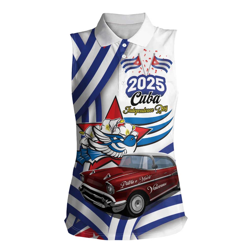Personalized Cuba 2025 Independence Day Women Sleeveless Polo Shirt The Beauty Of Classic Car - Wonder Print Shop