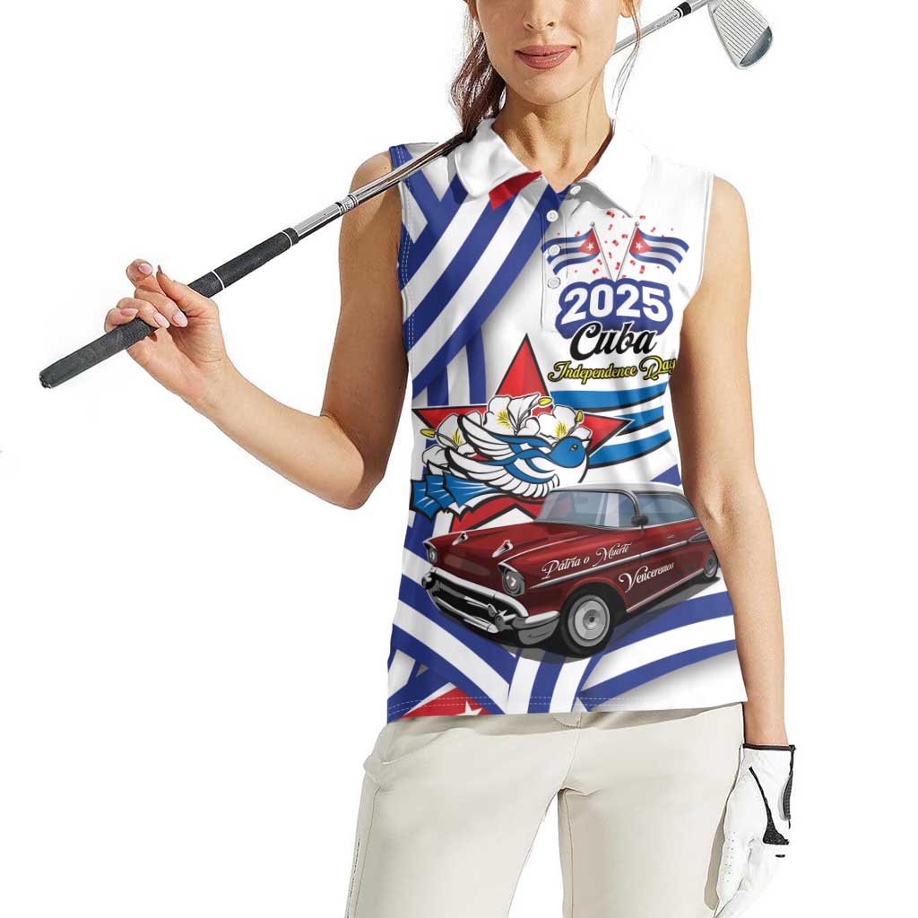 Personalized Cuba 2025 Independence Day Women Sleeveless Polo Shirt The Beauty Of Classic Car - Wonder Print Shop