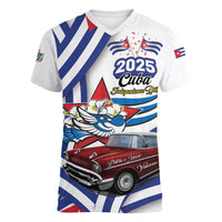 Personalized Cuba 2025 Independence Day Women V-Neck T-Shirt The Beauty Of Classic Car - Wonder Print Shop