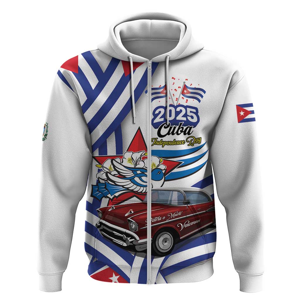 Personalized Cuba 2025 Independence Day Zip Hoodie The Beauty Of Classic Car - Wonder Print Shop