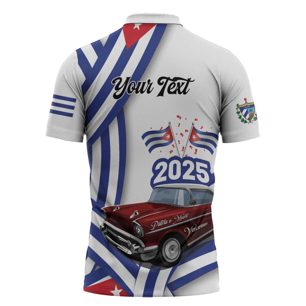 Personalized Cuba 2025 Independence Day Zipper Polo Shirt The Beauty Of Classic Car - Wonder Print Shop