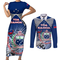 Custom Samoa Rugby Couples Matching Short Sleeve Bodycon Dress and Long Sleeve Button Shirt Toa Samoa Myriad Patterns - Wonder Print Shop