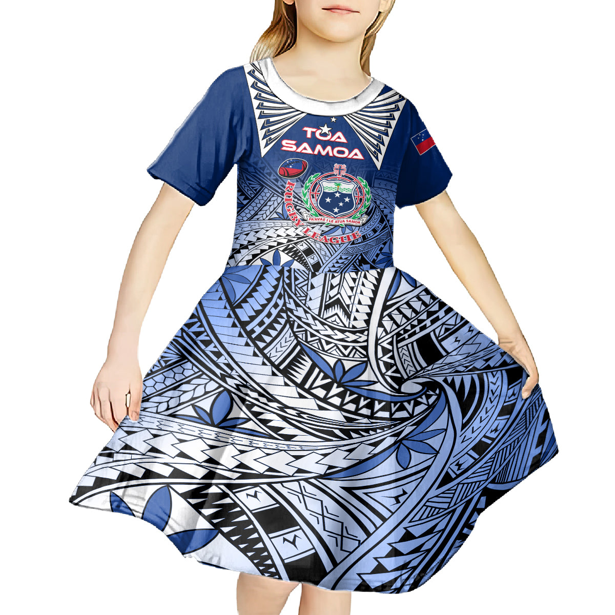 Custom Samoa Rugby Kid Short Sleeve Dress Toa Samoa Myriad Patterns - Wonder Print Shop