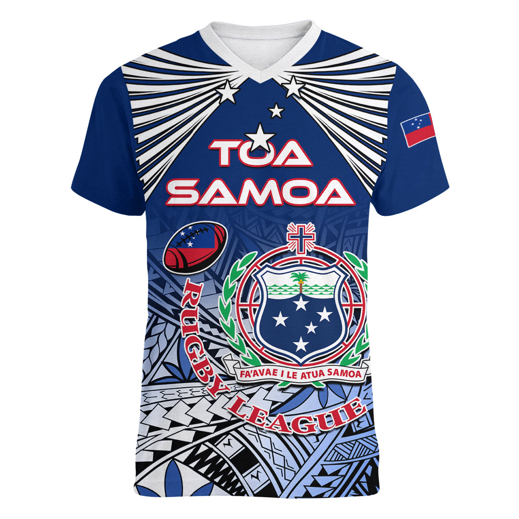 Custom Samoa Rugby Women V Neck T Shirt Toa Samoa Myriad Patterns - Wonder Print Shop