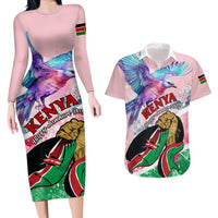 Personalised Kenya Independence Day Couples Matching Long Sleeve Bodycon Dress and Hawaiian Shirt The Lilac Breasted Roller Unique Version - Wonder Print Shop