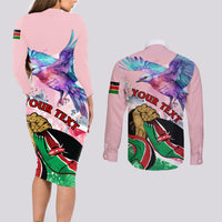 Personalised Kenya Independence Day Couples Matching Long Sleeve Bodycon Dress and Long Sleeve Button Shirt The Lilac Breasted Roller Unique Version - Wonder Print Shop