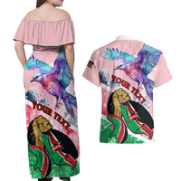 Personalised Kenya Independence Day Couples Matching Off Shoulder Maxi Dress and Hawaiian Shirt The Lilac Breasted Roller Unique Version - Wonder Print Shop