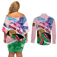 Personalised Kenya Independence Day Couples Matching Off Shoulder Short Dress and Long Sleeve Button Shirt The Lilac Breasted Roller Unique Version - Wonder Print Shop