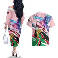 Personalised Kenya Independence Day Couples Matching Off The Shoulder Long Sleeve Dress and Hawaiian Shirt The Lilac Breasted Roller Unique Version - Wonder Print Shop