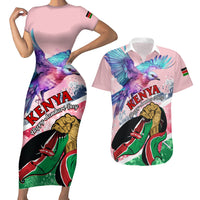 Personalised Kenya Independence Day Couples Matching Short Sleeve Bodycon Dress and Hawaiian Shirt The Lilac Breasted Roller Unique Version - Wonder Print Shop