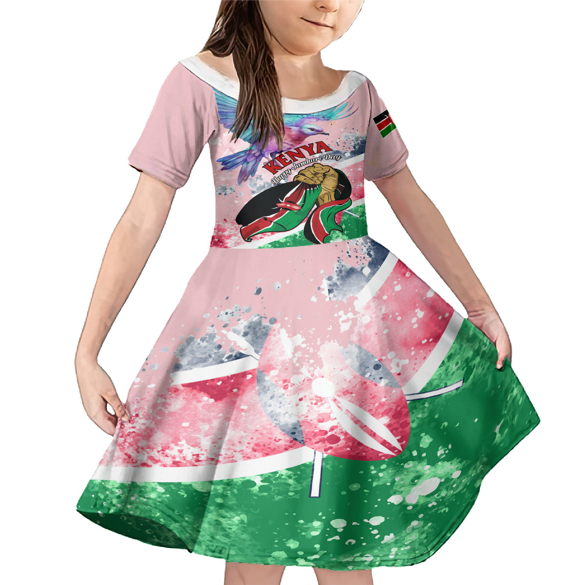 Personalised Kenya Independence Day Family Matching Mermaid Dress and Hawaiian Shirt The Lilac Breasted Roller Unique Version - Wonder Print Shop