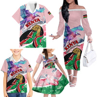 Personalised Kenya Independence Day Family Matching Off Shoulder Long Sleeve Dress and Hawaiian Shirt The Lilac Breasted Roller Unique Version - Wonder Print Shop