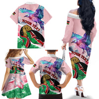 Personalised Kenya Independence Day Family Matching Off Shoulder Long Sleeve Dress and Hawaiian Shirt The Lilac Breasted Roller Unique Version - Wonder Print Shop