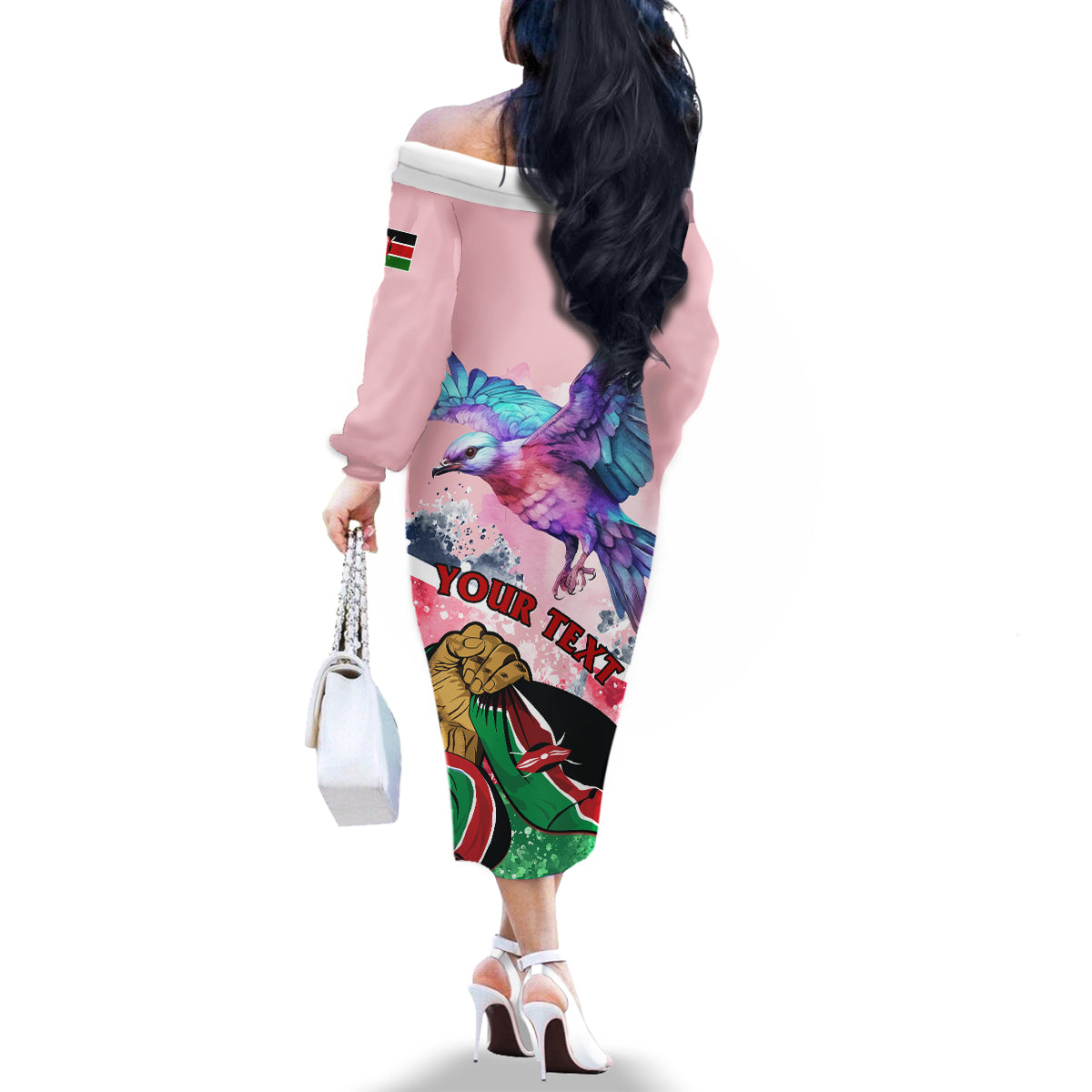 Personalised Kenya Independence Day Family Matching Off Shoulder Long Sleeve Dress and Hawaiian Shirt The Lilac Breasted Roller Unique Version - Wonder Print Shop