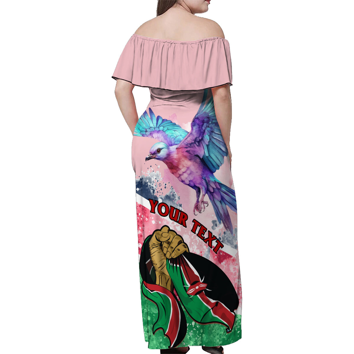 Personalised Kenya Independence Day Family Matching Off Shoulder Maxi Dress and Hawaiian Shirt The Lilac Breasted Roller Unique Version - Wonder Print Shop