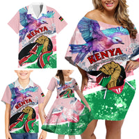 Personalised Kenya Independence Day Family Matching Off Shoulder Short Dress and Hawaiian Shirt The Lilac Breasted Roller Unique Version - Wonder Print Shop