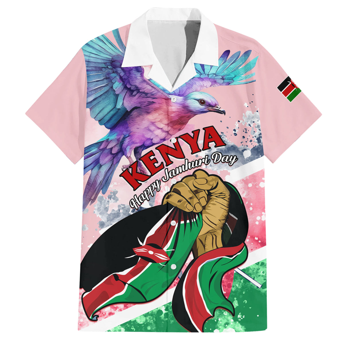 Personalised Kenya Independence Day Family Matching Short Sleeve Bodycon Dress and Hawaiian Shirt The Lilac Breasted Roller Unique Version - Wonder Print Shop