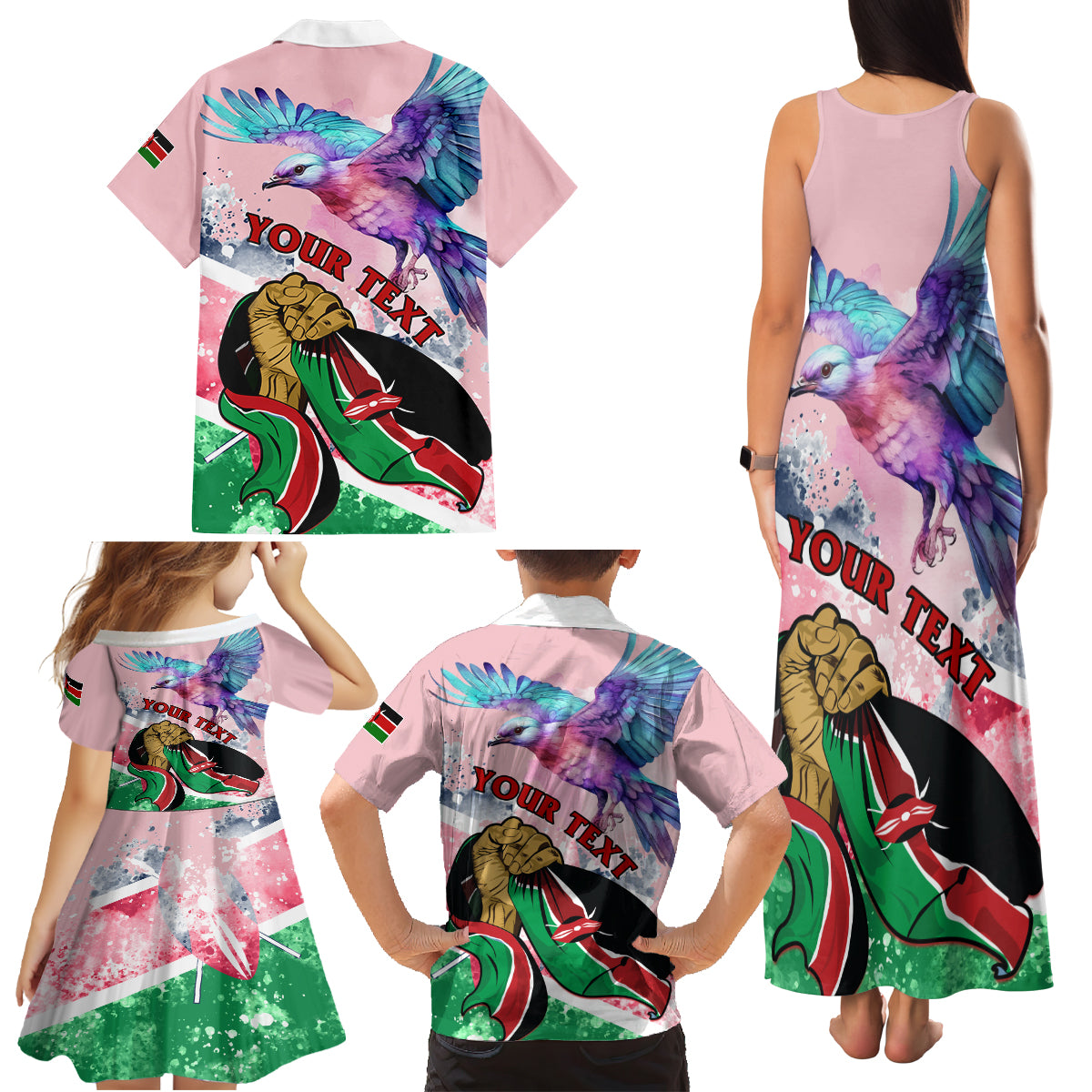 Personalised Kenya Independence Day Family Matching Tank Maxi Dress and Hawaiian Shirt The Lilac Breasted Roller Unique Version - Wonder Print Shop
