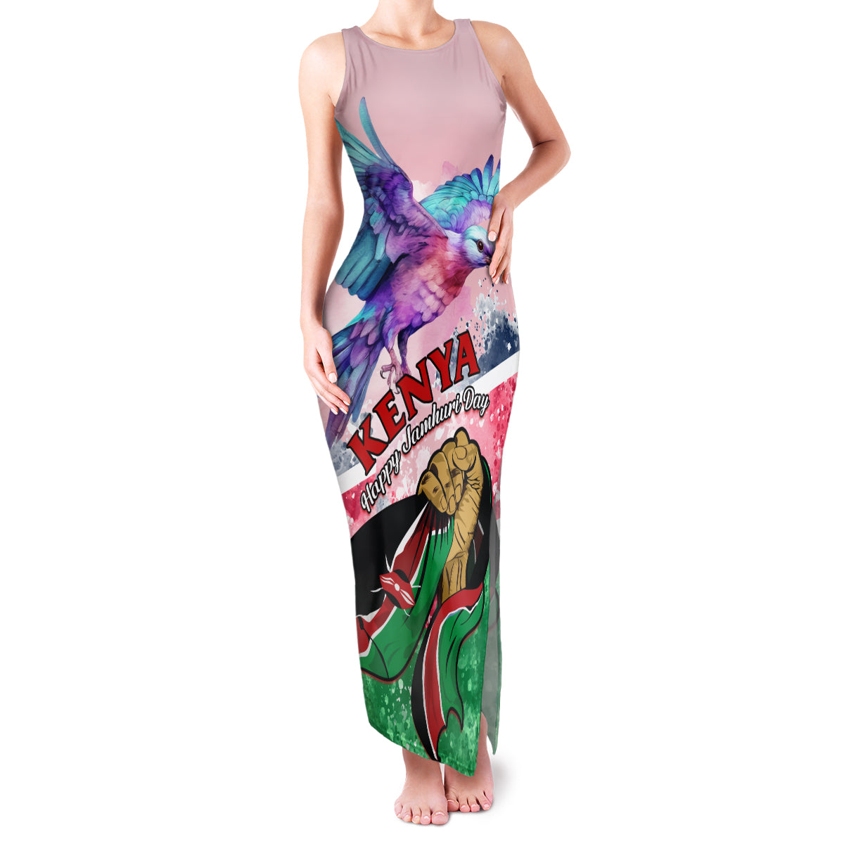 Personalised Kenya Independence Day Family Matching Tank Maxi Dress and Hawaiian Shirt The Lilac Breasted Roller Unique Version - Wonder Print Shop