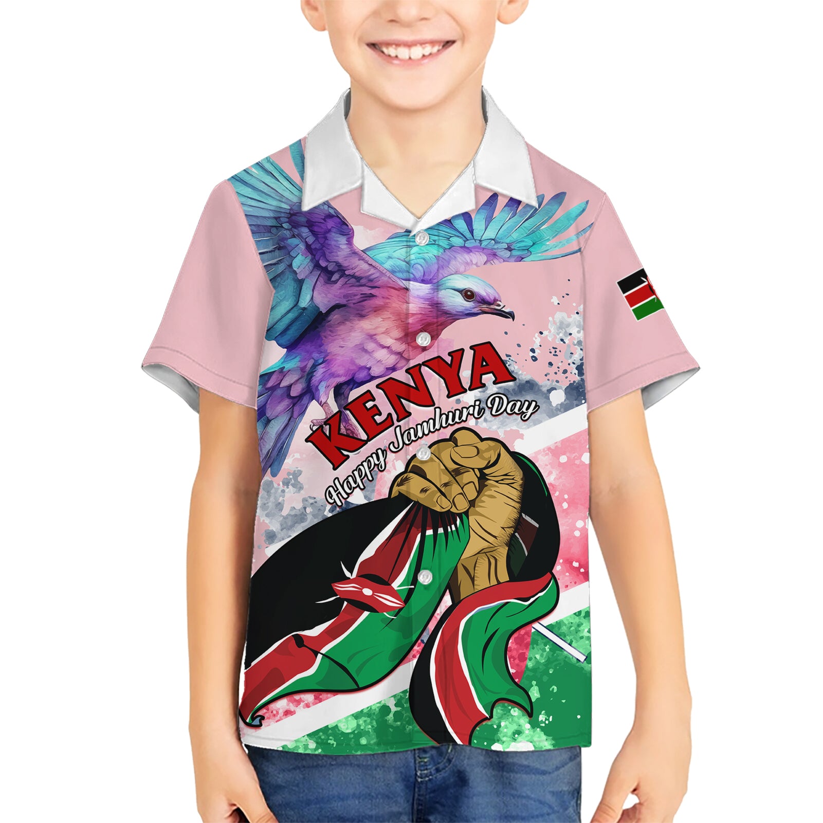 personalised-kenya-independence-day-kid-hawaiian-shirt-the-lilac-breasted-roller-unique-version