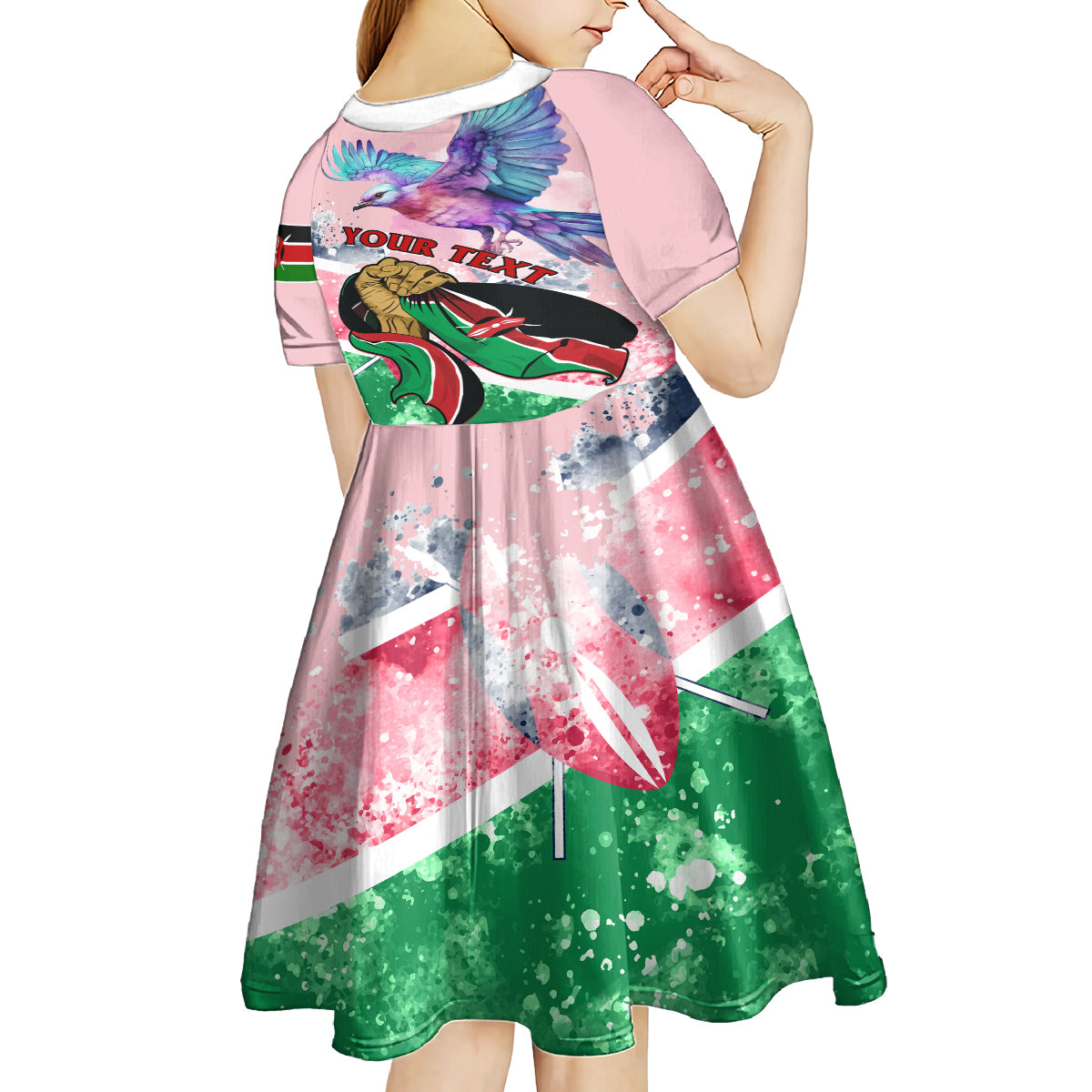 Personalised Kenya Independence Day Kid Short Sleeve Dress The Lilac Breasted Roller Unique Version - Wonder Print Shop