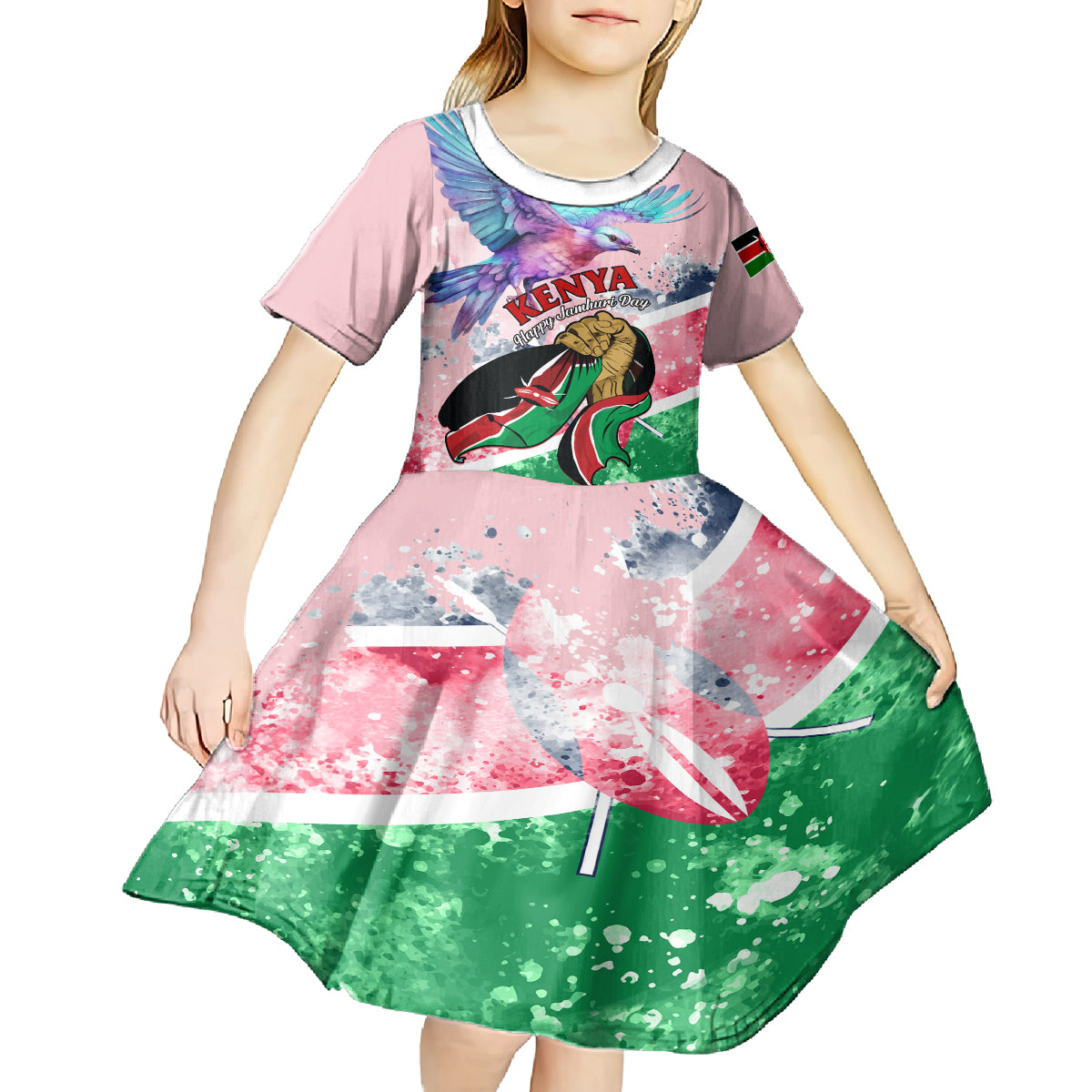 Personalised Kenya Independence Day Kid Short Sleeve Dress The Lilac Breasted Roller Unique Version - Wonder Print Shop