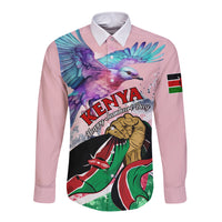 Personalised Kenya Independence Day Long Sleeve Button Shirt The Lilac Breasted Roller Unique Version - Wonder Print Shop