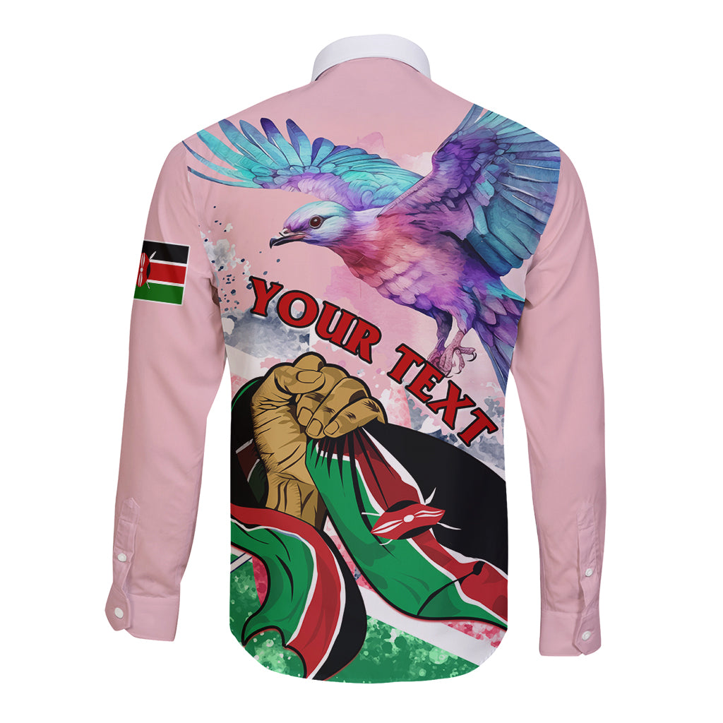 Personalised Kenya Independence Day Long Sleeve Button Shirt The Lilac Breasted Roller Unique Version - Wonder Print Shop