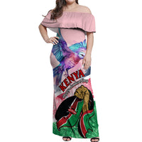 Personalised Kenya Independence Day Off Shoulder Maxi Dress The Lilac Breasted Roller Unique Version - Wonder Print Shop