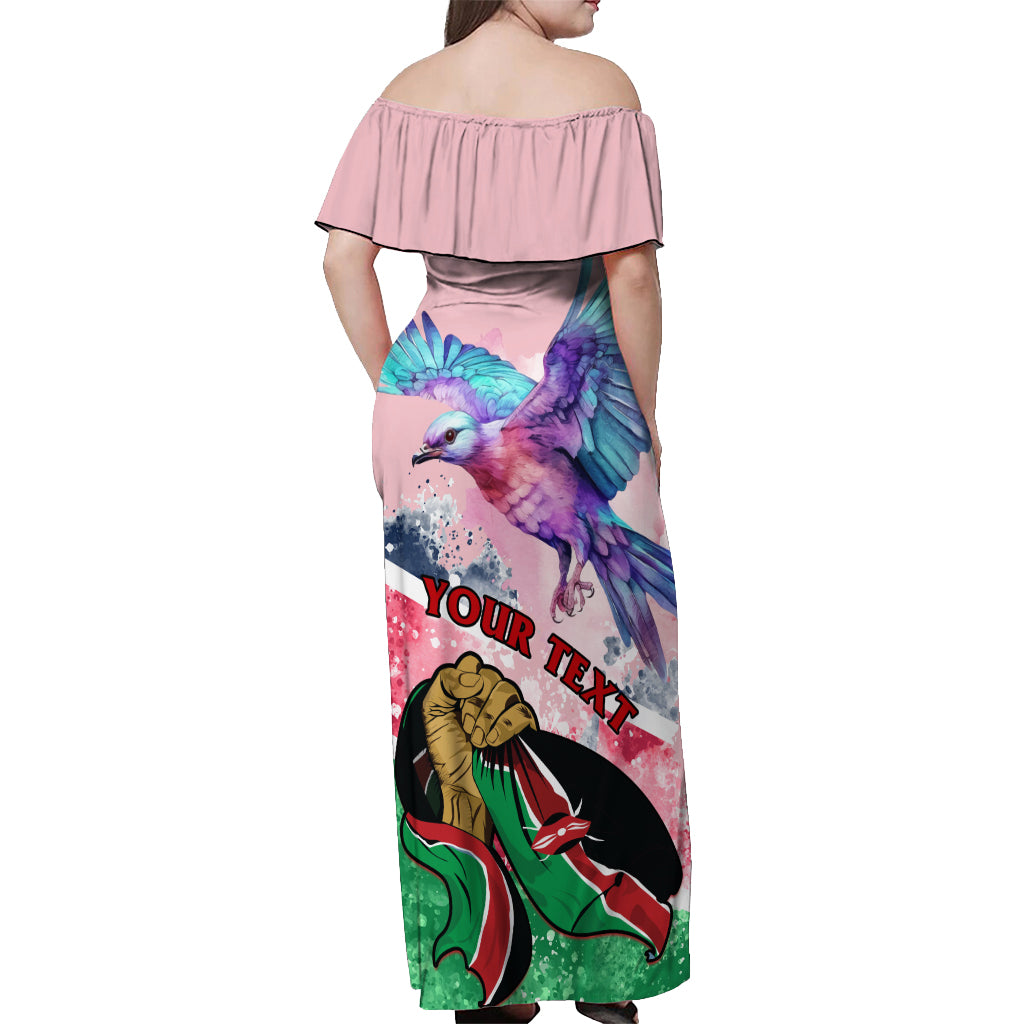 Personalised Kenya Independence Day Off Shoulder Maxi Dress The Lilac Breasted Roller Unique Version - Wonder Print Shop