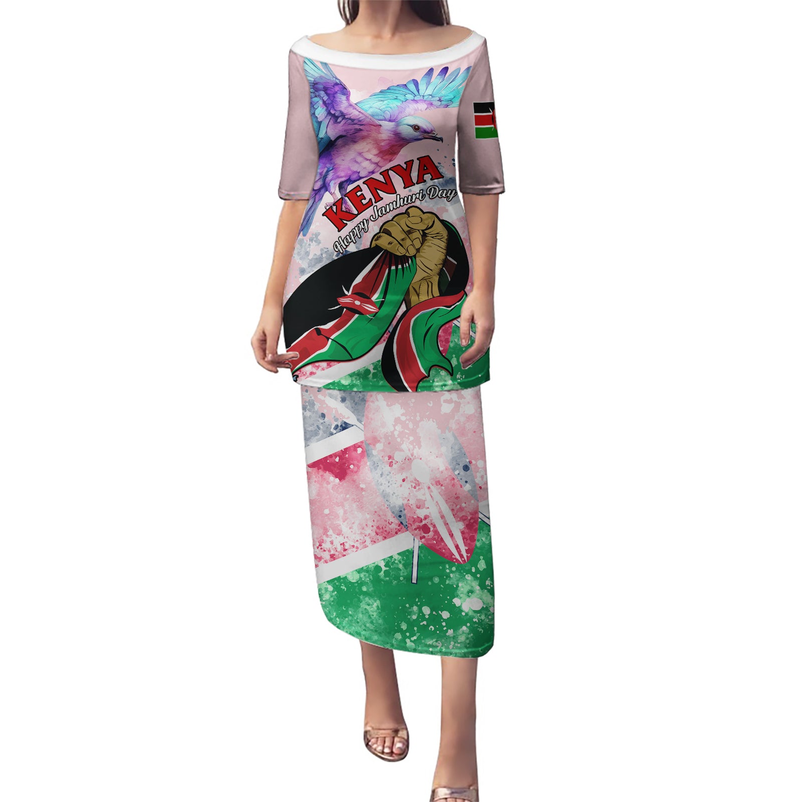 Personalised Kenya Independence Day Puletasi The Lilac Breasted Roller Unique Version - Wonder Print Shop