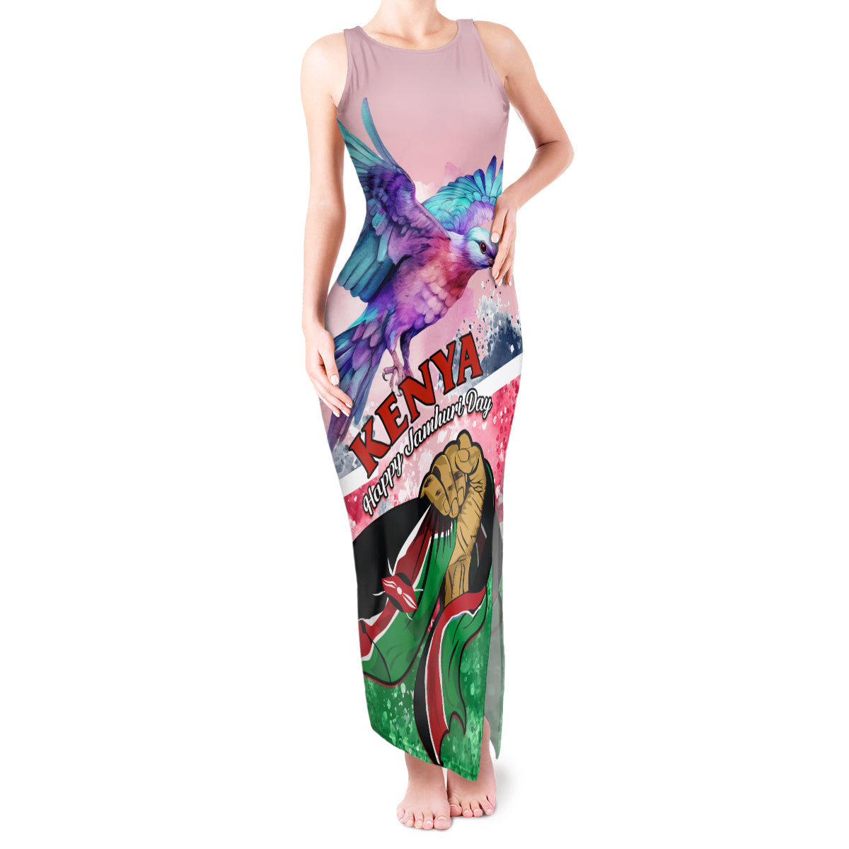 Personalised Kenya Independence Day Tank Maxi Dress The Lilac Breasted Roller Unique Version - Wonder Print Shop