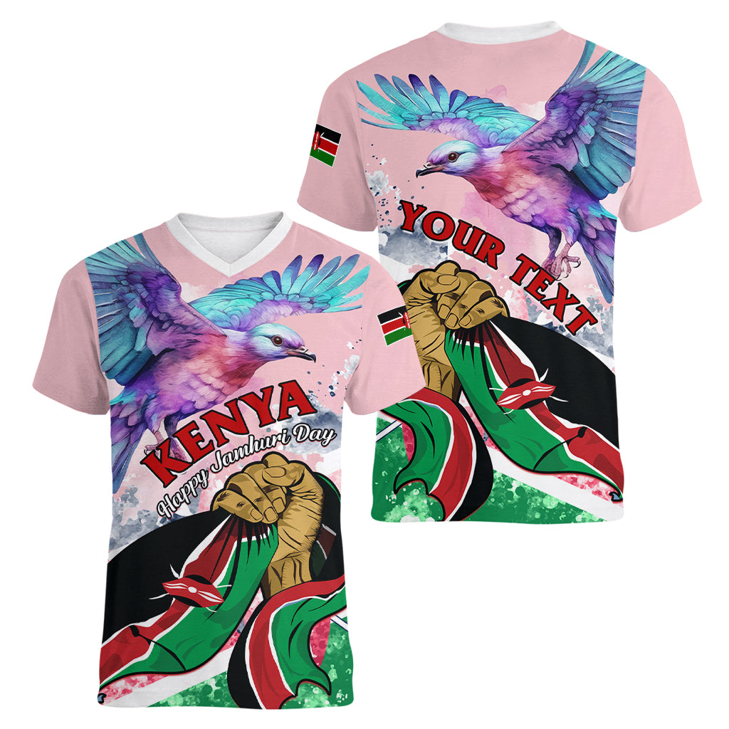 Personalised Kenya Independence Day Women V Neck T Shirt The Lilac Breasted Roller Unique Version - Wonder Print Shop