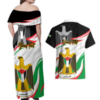 Personalised Palestine Independence Day Couples Matching Off Shoulder Maxi Dress and Hawaiian Shirt Palestinian Coat Of Arms Special Version - Wonder Print Shop