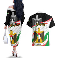 Personalised Palestine Independence Day Couples Matching Off The Shoulder Long Sleeve Dress and Hawaiian Shirt Palestinian Coat Of Arms Special Version - Wonder Print Shop