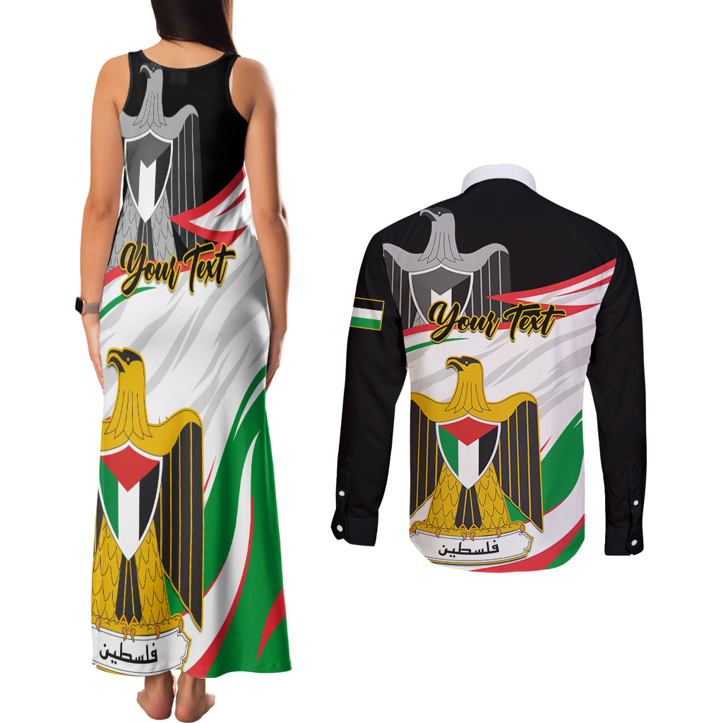 Personalised Palestine Independence Day Couples Matching Tank Maxi Dress and Long Sleeve Button Shirt Palestinian Coat Of Arms Special Version - Wonder Print Shop