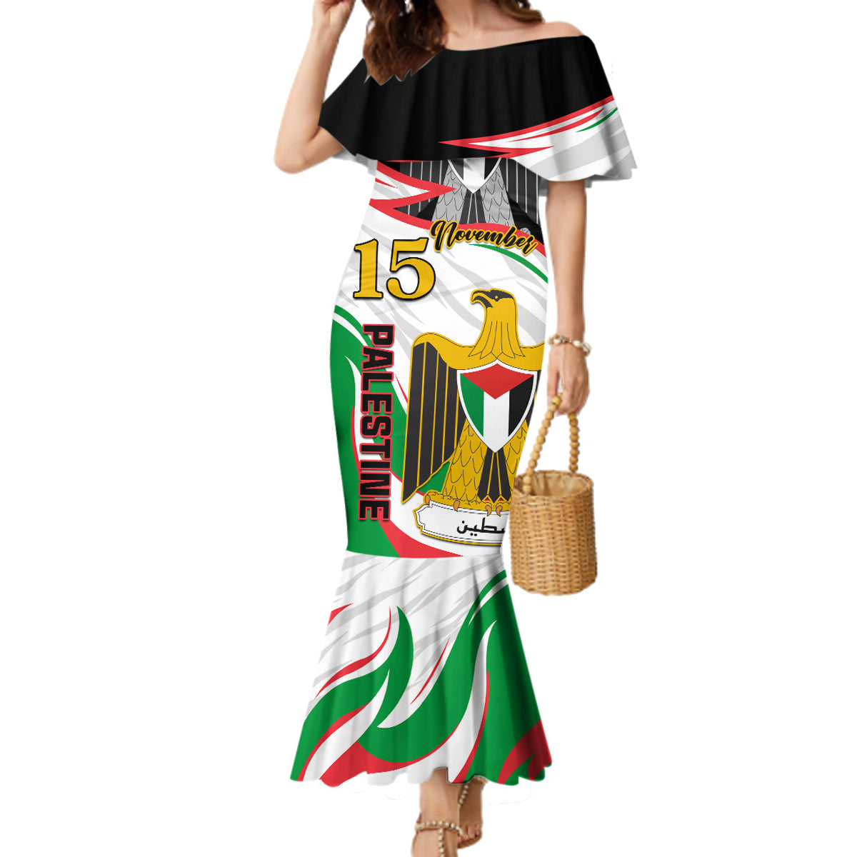 Personalised Palestine Independence Day Family Matching Mermaid Dress and Hawaiian Shirt Palestinian Coat Of Arms Special Version - Wonder Print Shop