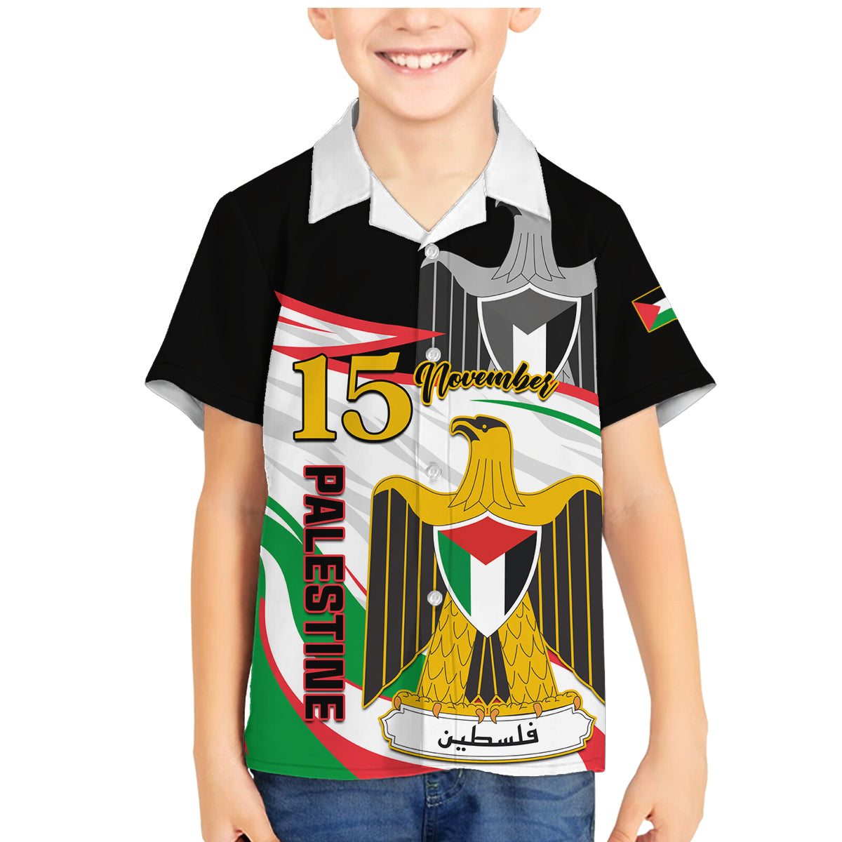 Personalised Palestine Independence Day Family Matching Mermaid Dress and Hawaiian Shirt Palestinian Coat Of Arms Special Version - Wonder Print Shop