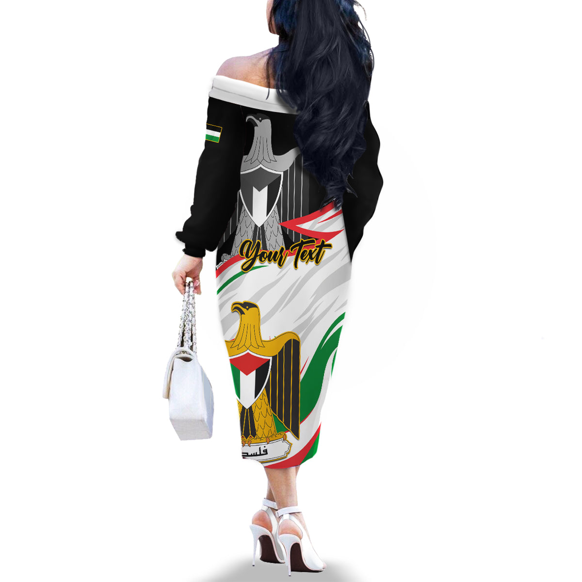 Personalised Palestine Independence Day Family Matching Off Shoulder Long Sleeve Dress and Hawaiian Shirt Palestinian Coat Of Arms Special Version - Wonder Print Shop