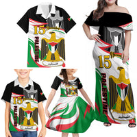 Personalised Palestine Independence Day Family Matching Off Shoulder Maxi Dress and Hawaiian Shirt Palestinian Coat Of Arms Special Version - Wonder Print Shop