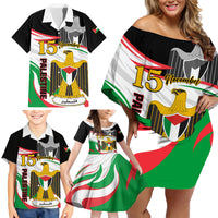 Personalised Palestine Independence Day Family Matching Off Shoulder Short Dress and Hawaiian Shirt Palestinian Coat Of Arms Special Version - Wonder Print Shop