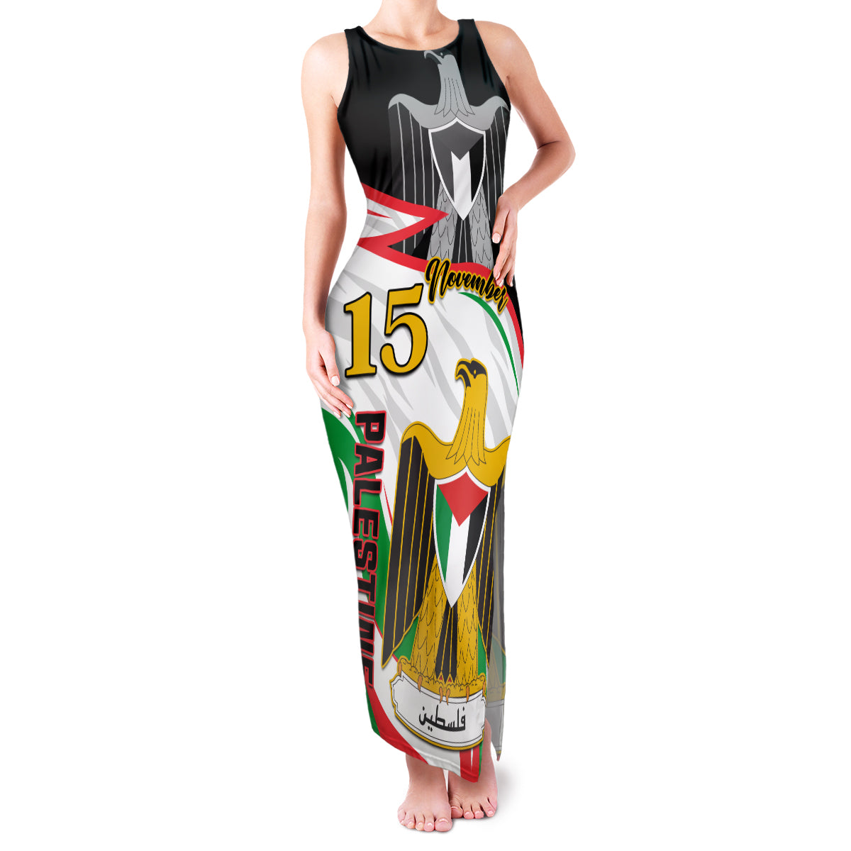 Personalised Palestine Independence Day Family Matching Tank Maxi Dress and Hawaiian Shirt Palestinian Coat Of Arms Special Version - Wonder Print Shop