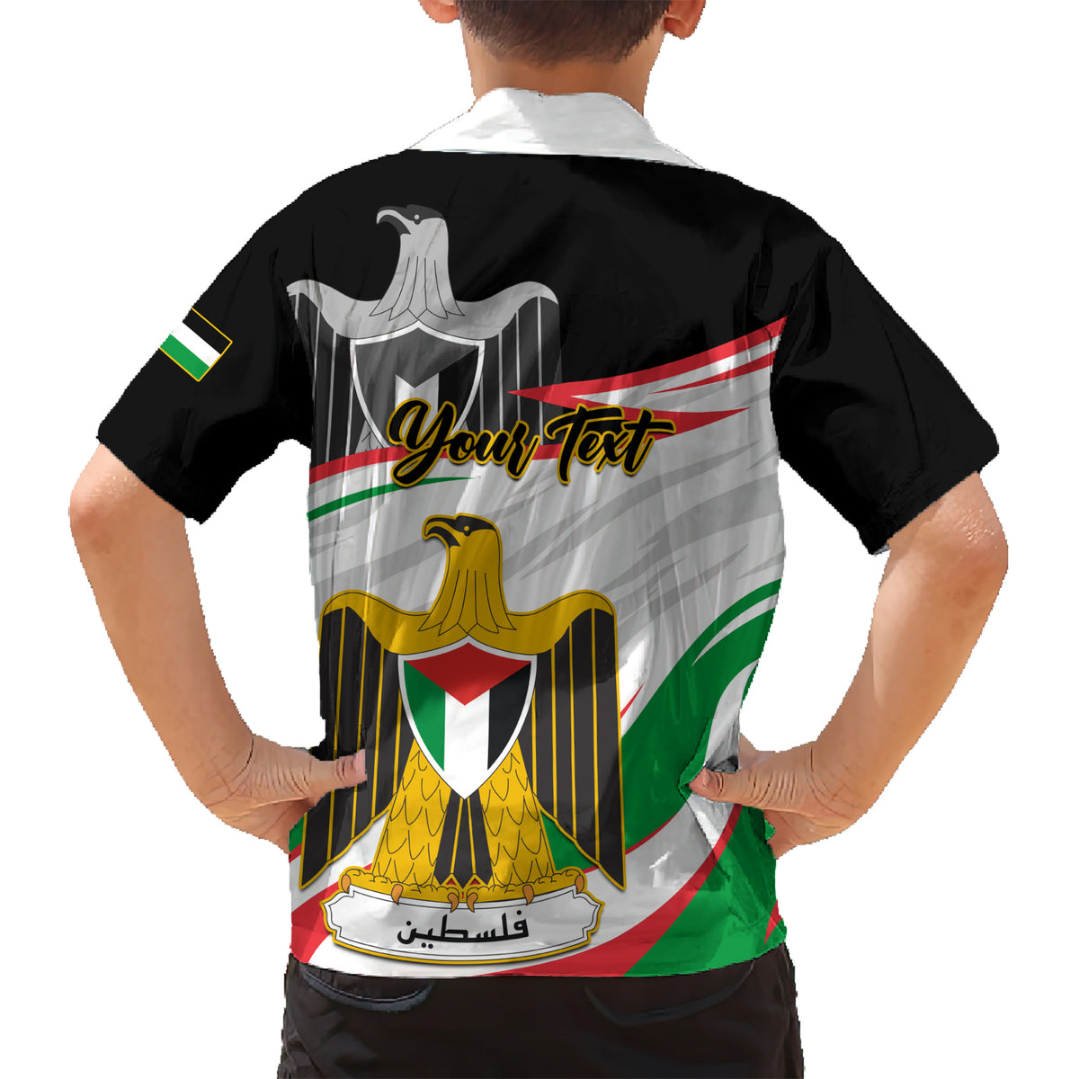 Personalised Palestine Independence Day Kid Hawaiian Shirt Palestinian Coat Of Arms Special Version - Wonder Print Shop