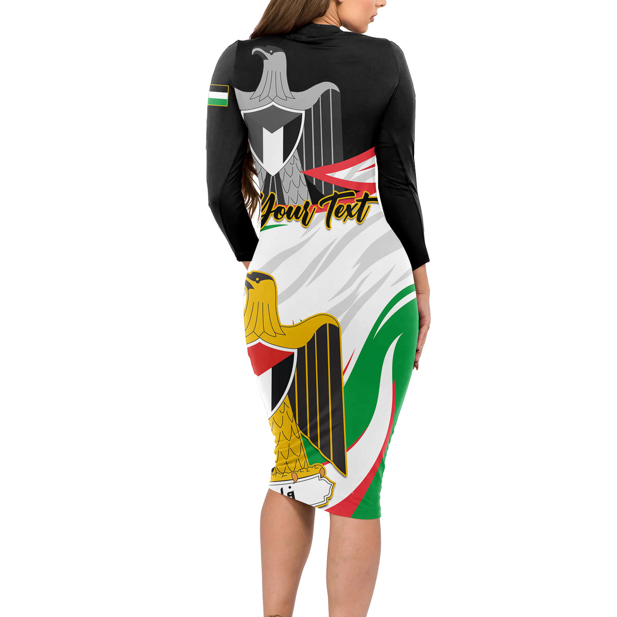 Personalised Palestine Independence Day Long Sleeve Bodycon Dress Palestinian Coat Of Arms Special Version - Wonder Print Shop