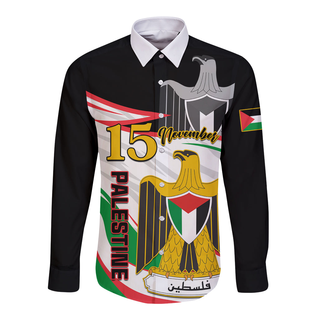 Personalised Palestine Independence Day Long Sleeve Button Shirt Palestinian Coat Of Arms Special Version - Wonder Print Shop