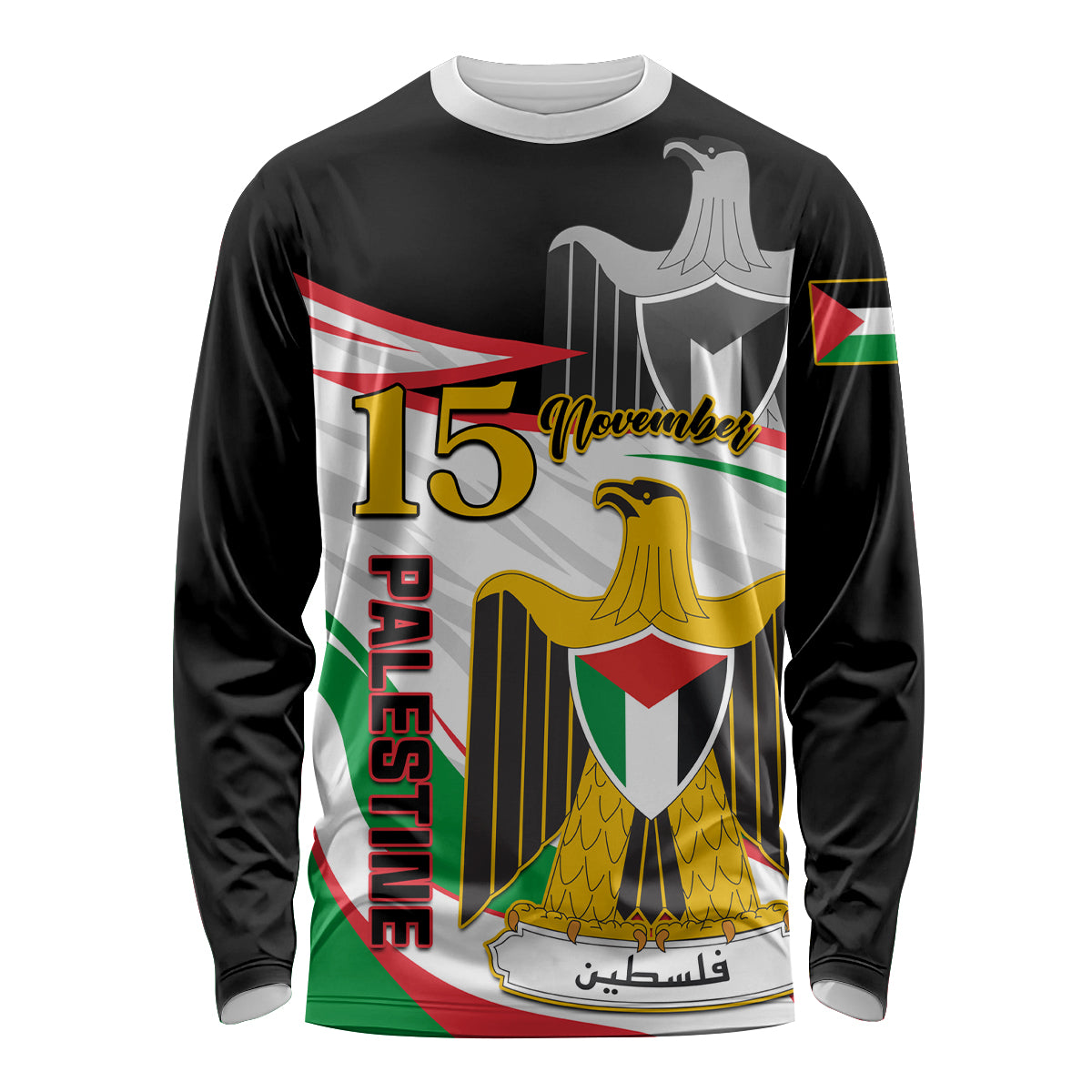 Personalised Palestine Independence Day Long Sleeve Shirt Palestinian Coat Of Arms Special Version - Wonder Print Shop