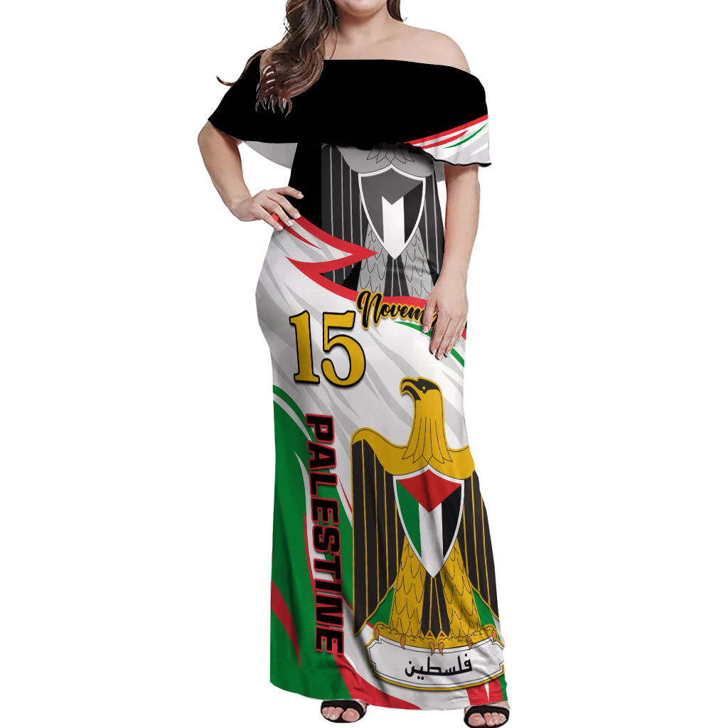 Personalised Palestine Independence Day Off Shoulder Maxi Dress Palestinian Coat Of Arms Special Version - Wonder Print Shop