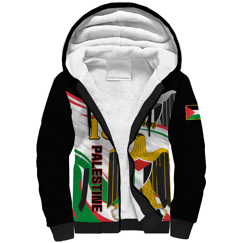 Personalised Palestine Independence Day Sherpa Hoodie Palestinian Coat Of Arms Special Version - Wonder Print Shop