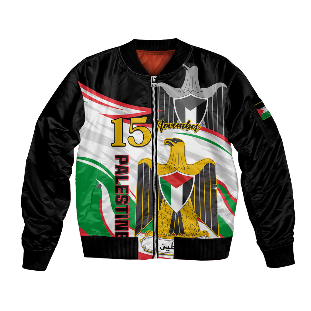 Personalised Palestine Independence Day Sleeve Zip Bomber Jacket Palestinian Coat Of Arms Special Version - Wonder Print Shop
