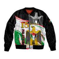 Personalised Palestine Independence Day Sleeve Zip Bomber Jacket Palestinian Coat Of Arms Special Version - Wonder Print Shop